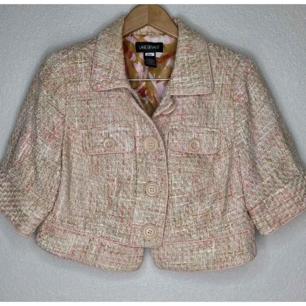 Lane Bryant Pink Multicolored Tweed Cropped Jacket Blazer Women 16 Career Coat